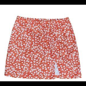 SHEIN Split Hem Orange Ditsy Floral Skirt size L 8/10